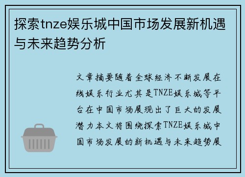 探索tnze娱乐城中国市场发展新机遇与未来趋势分析