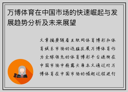 万博体育在中国市场的快速崛起与发展趋势分析及未来展望